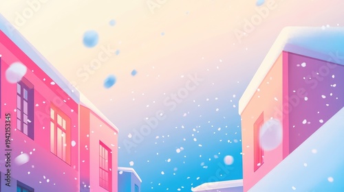 A snowy street with two houses on either side