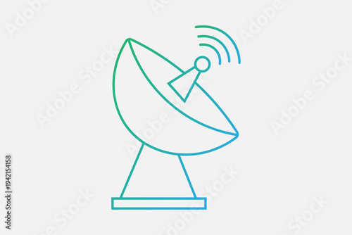 The image features a satellite dish icon, representing telecommunications, remote data transfer, and global connectivity.