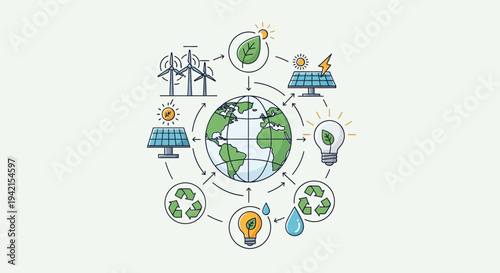 Set of 8 eco friendly icons vector, green energy symbols