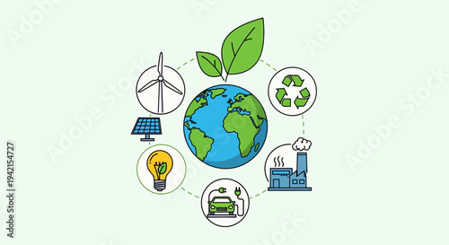 Set of 6 eco friendly icons vector, environmental symbols