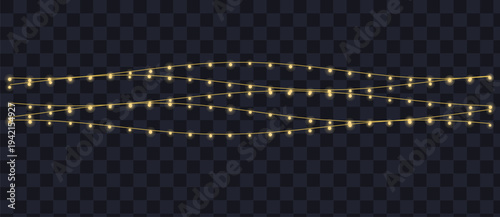 A collection of glowing yellow string lights creates a warm and inviting atmosphere on a dark background