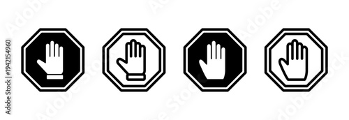 Stop icon vector illustration. stop road sign. hand stop sign and symbol. Do not enter stop red sign with hand