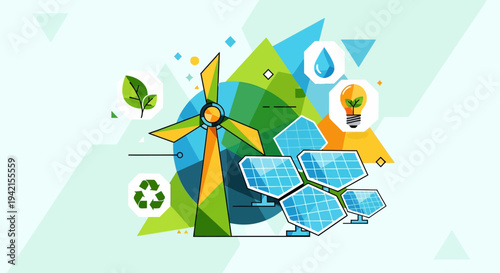 Eco friendly energy vector icons, sustainable power symbols