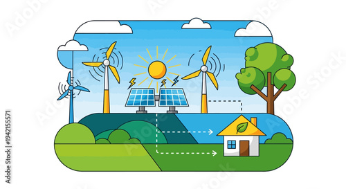 Set of eco friendly energy icons vector, sustainable power illustration