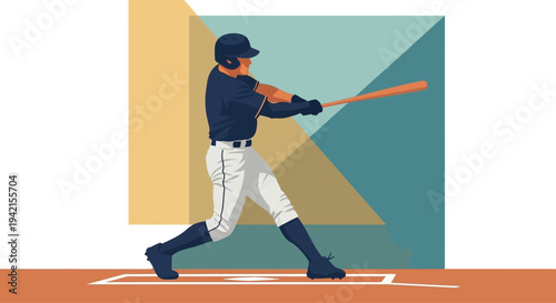 Baseball Player Swings Bat with Force and Precision.