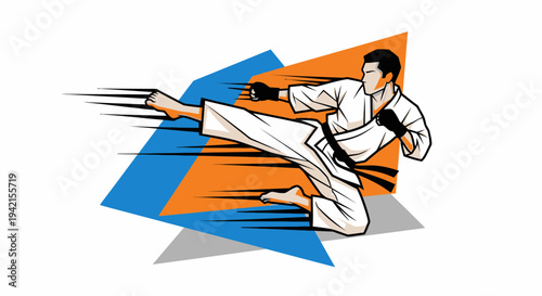 Dynamic Martial Arts Kick Illustration with Speed Lines.