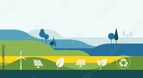 Vector illustration of eco-friendly energy sources and sustainable environment