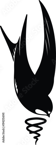 Vector elegant bird silhouette in flight with swirling motion design