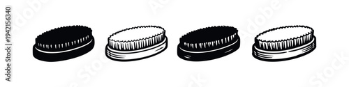 Beard Brush Icon Set. Hand-drawn Barbershop Grooming Tool Vector Illustration in Black and White.