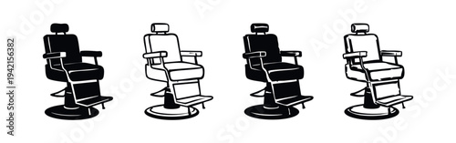 Barber Chair Icons. Classic Barbershop Furniture Set. Vintage Salon Chair Vector Illustration.