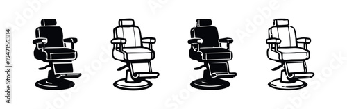 Vintage Barber Chairs Icon Set. Retro Salon Furniture Vector. Barbershop Equipment Illustrations.