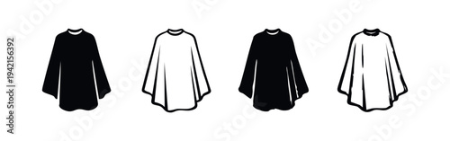 Barber Cape Icons. Haircutting Apron Vector Set. Salon Gown Illustrations in Black and White.