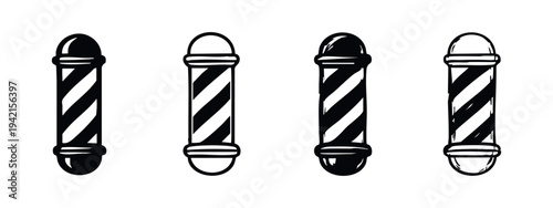 Traditional Barber Pole Icons Set. Hair Salon Signage Collection.
