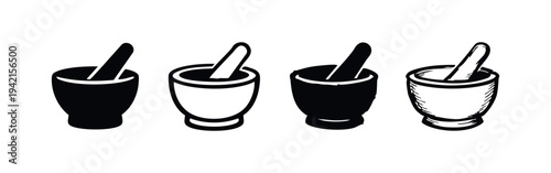 Mortar and Pestle Vector Icon Collection for Herb and Spice Grinding