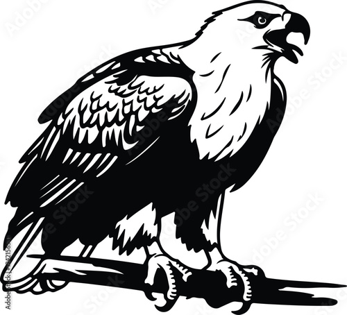 Vector majestic eagle perched on branch black silhouette design