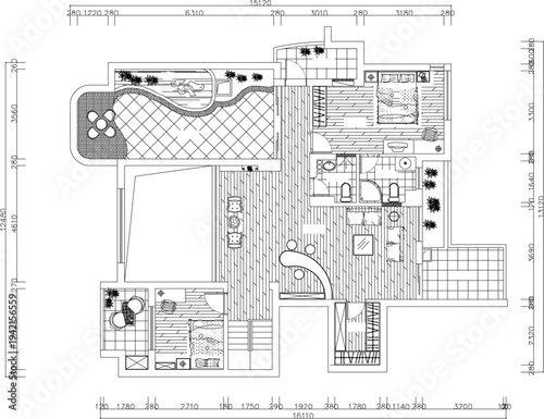 Vector sketch illustration silhouette architectural design site plan layout Villa Details Project with scale size