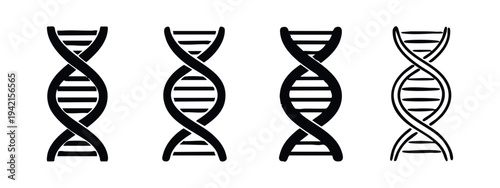 DNA double helix vector icon set. Genetic research and biotechnology symbols.