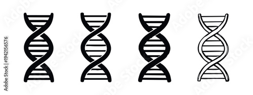 DNA double helix vector icon set. Genetic code and biotechnology symbols.