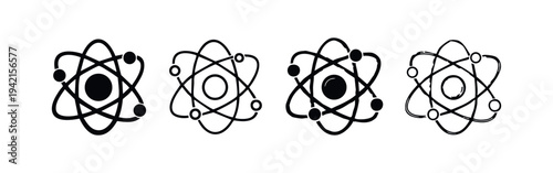 Atom vector icon set. Scientific nucleus and electron model symbol.