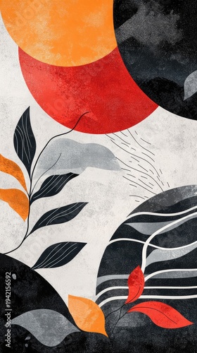 A painting of a leafy tree with a red leaf