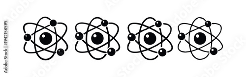 Atom vector icon set. Nucleus and electron orbits symbol. Science and physics concept.
