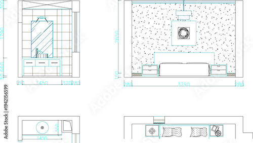 Technical Residential Architecture Section Blueprint Featuring Living Room Interior, Staircase Construction, Decorative Wall Panel, and Detailed Measurements