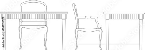 Vector sketch illustration silhouette of classic vintage retro antique table and chair furniture design