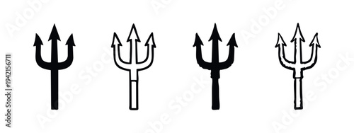 Simple Trident Icons Set, Hand-Drawn Mythology and Ocean Symbol Collection