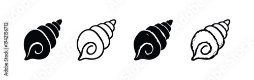 Simple Seashell Icons Set, Hand-Drawn Ocean and Beach Symbol Collection