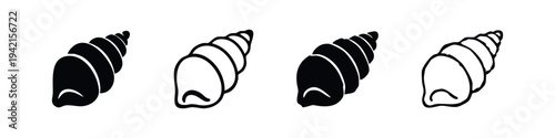 Stylized seashell icons in black solid and outline styles on white background.