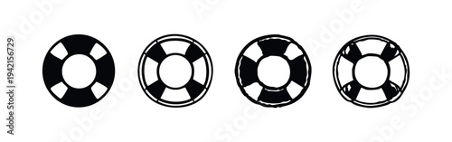 Different variations of lifebuoy and lifesaver icons in black solid and outline styles.