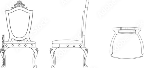 Vector sketch illustration silhouette of classic vintage retro antique table and chair furniture design