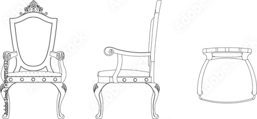 Vector sketch illustration silhouette of classic vintage retro antique table and chair furniture design 