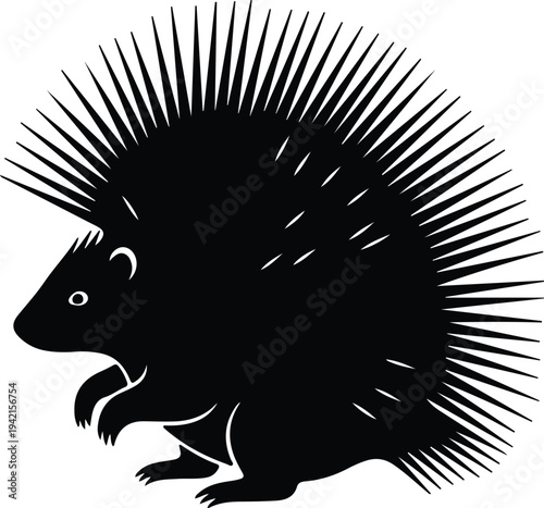 Vector silhouette of a prickly porcupine animal isolated on white background design