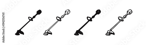 String Trimmer and Weed Whacker Icons Set. Vector Illustration of Garden and Lawn Maintenance Equipment.