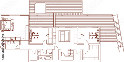vector sketch illustration silhouette construction design site plan layout architecture section view facade of classic vintage villa house