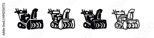 Winter Snow Blower Vector Icons. Snow Removal Equipment Symbols in Black and White Style.