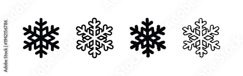Snowflake icons set. Winter season symbol in various styles, isolated on white background. Christmas decoration vector elements.