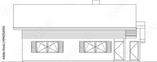 Vector sketch illustration of silhouette design section view of facade of Wooden House with scale size