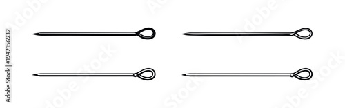 Barbecue skewer or cocktail stick icons set in solid black hand drawn style