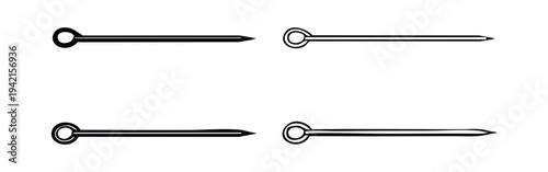 Set of skewer or cocktail pick icons in outline and solid black hand drawn style