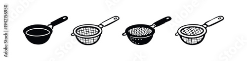 Sieve icon set. Kitchen mesh strainer tool vector illustration.