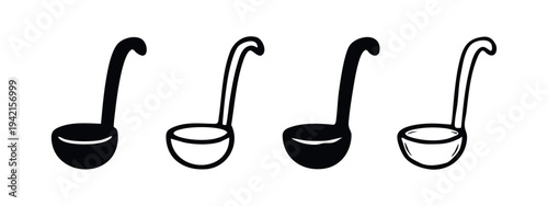 Ladle icon collection for culinary and serving purposes, depicted in various drawing styles.
