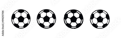 Set of Soccer Ball Icons, Football Game Equipment Silhouettes, Sport Vector Illustration