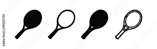 Collection of Tennis Racket Icons in Black and White