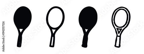 Diverse Black and White Tennis Racket Icon Set
