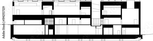 Vector sketch illustration of silhouette design section view of modern museum building facade 