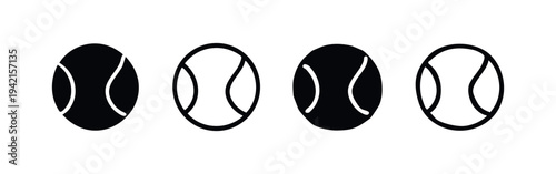 Set of Tennis Ball Icons in Various Stylistic Renderings