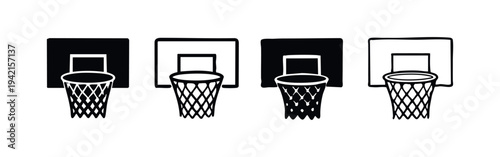 Diverse Black and White Basketball Hoop Icon Set
