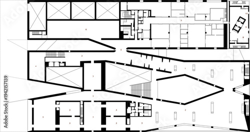 Vector sketch illustration of silhouette design section view of modern museum building facade 